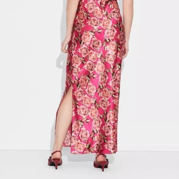 new Size XXS Wild Fable Women's Wide Strap Satin Maxi Bodycon Holiday Dress - Picture 4 of 4